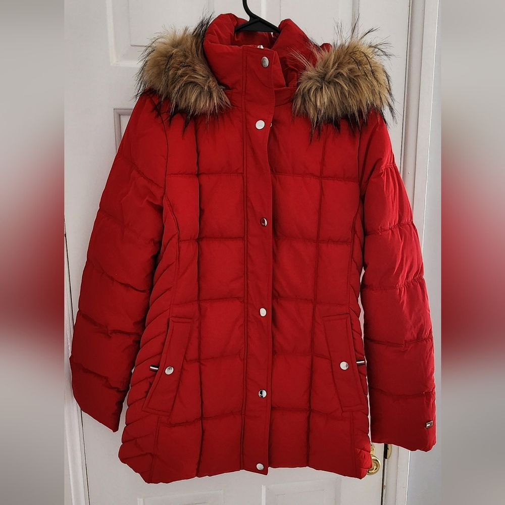 Women's Red Fur-Trimmed Puffer Jacket